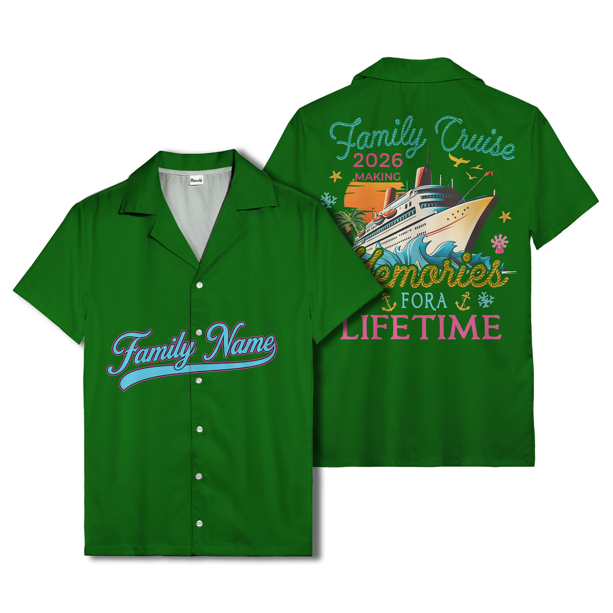 family name script & logo circle personalized hawaiian shirt