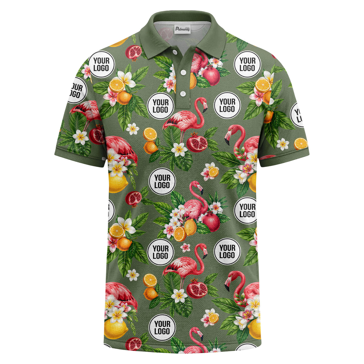flamingo & lemon watercolor print polo shirt for men