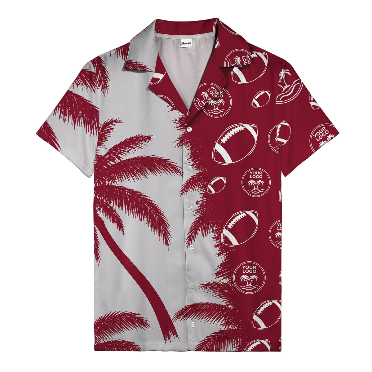 footballs & palm tree silhouettes black white graphic hawaiian shirt