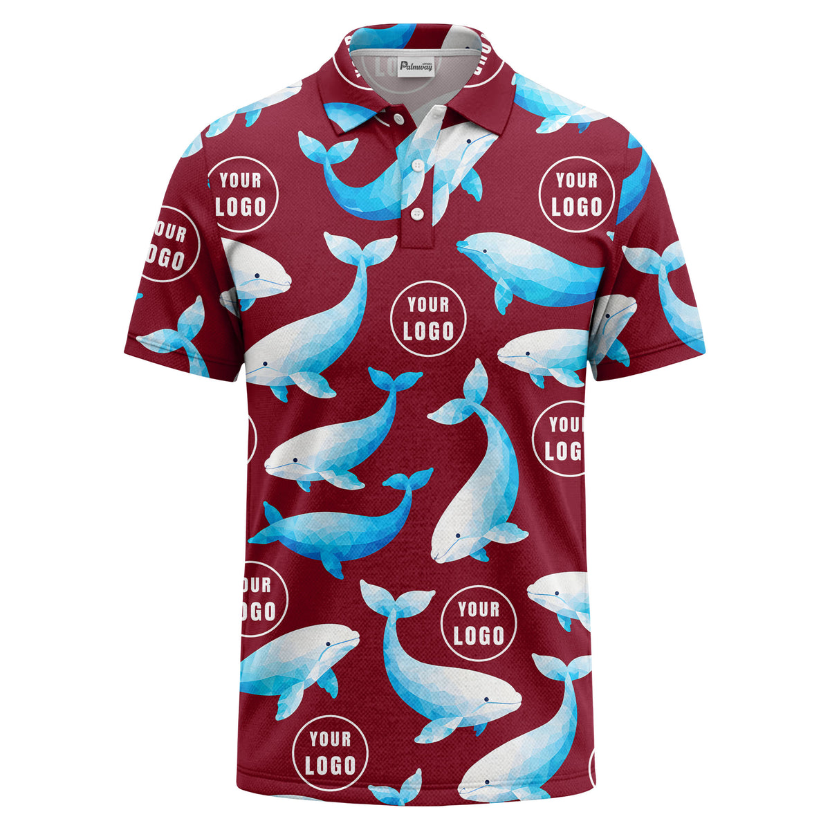 geometric beluga whale repeat & custom logo circles polo shirt