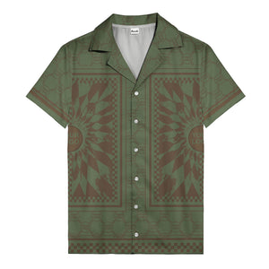 geometric palm leaves checkerboard border hawaiian shirt for men