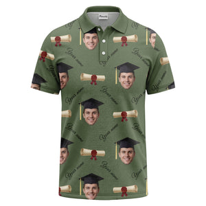 graduation caps & diploma scrolls over personalized faces polo shirt