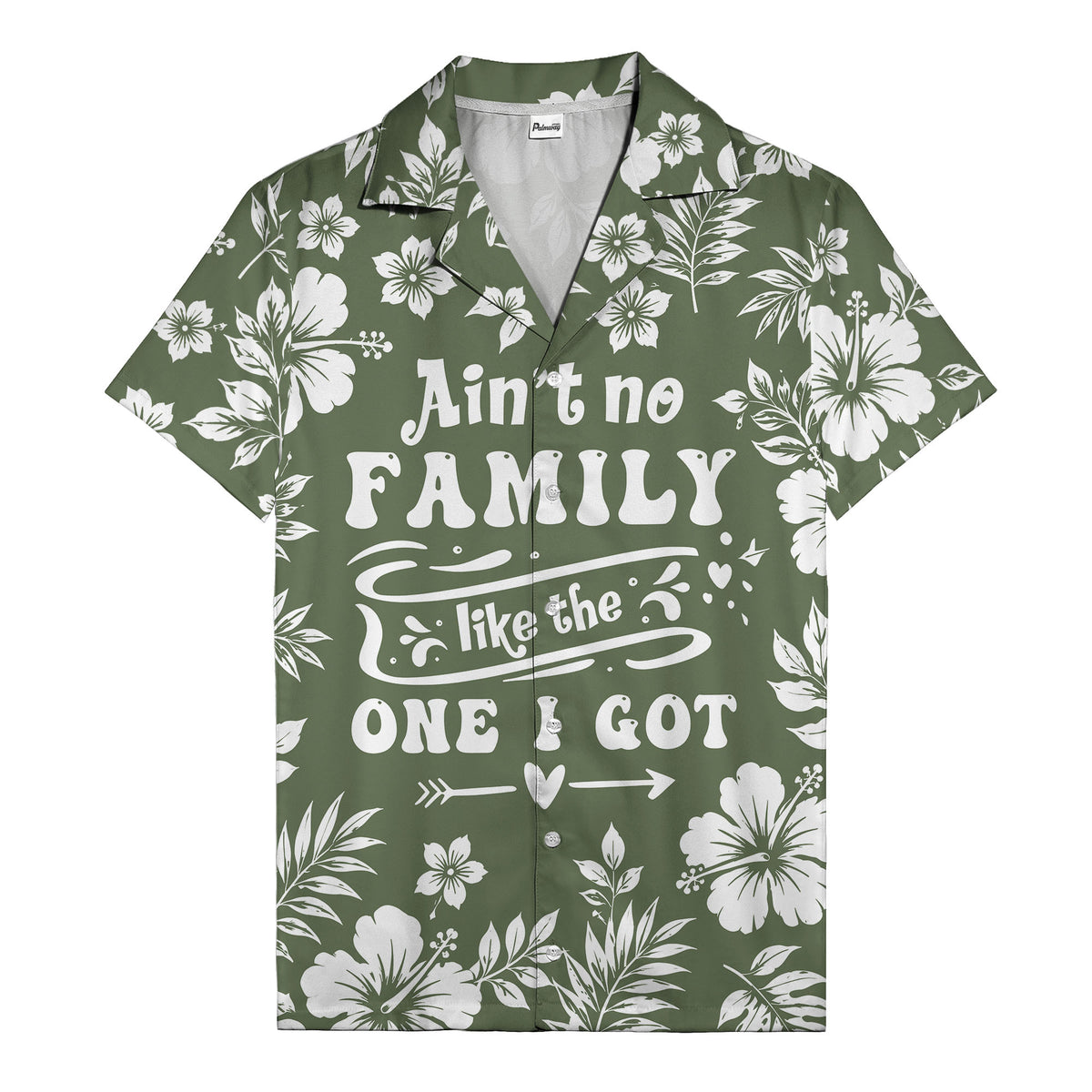 graphic white hibiscus & leaf family tribute hawaiian shirt