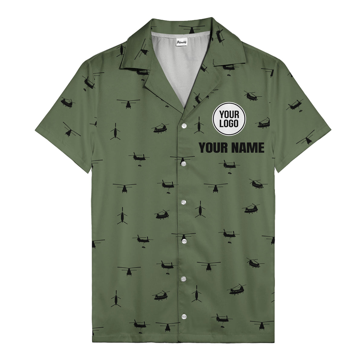 helicopter silhouette repeat military graphic hawaiian shirt for men