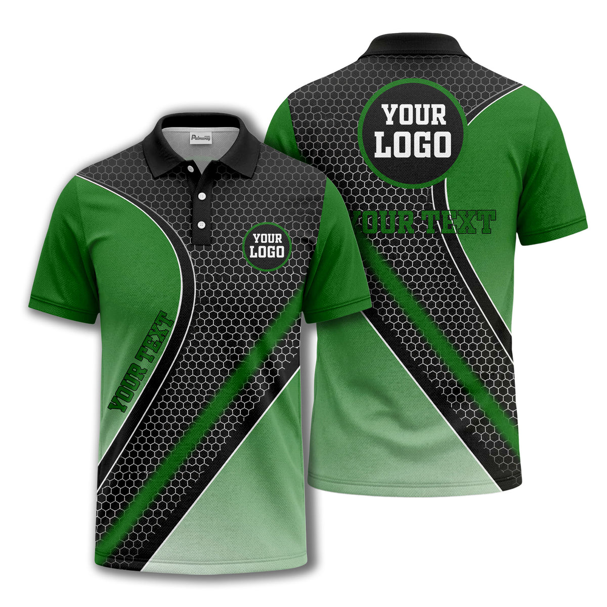 hexagonal gradient geometric print with customizable logo polo shirt