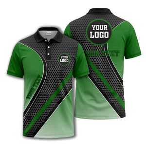 hexagonal gradient geometric print with customizable logo polo shirt