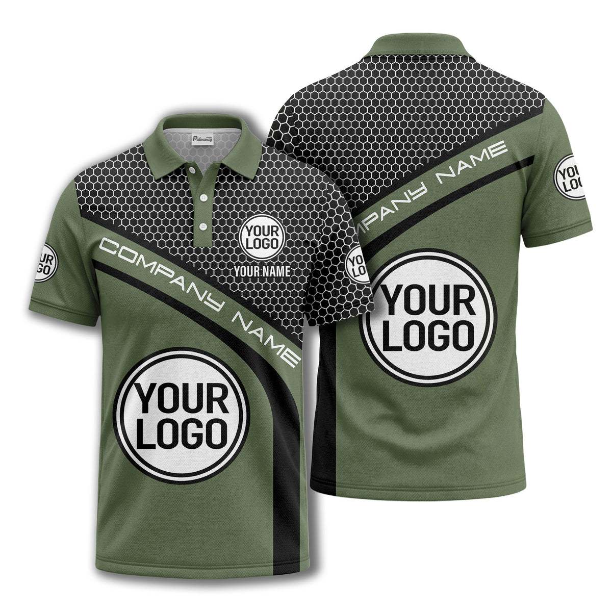 hexagonal grid monogram logo corporate polo shirt for men