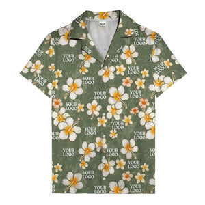 hibiscus & plumeria photoreal hawaiian shirt with customizable logo