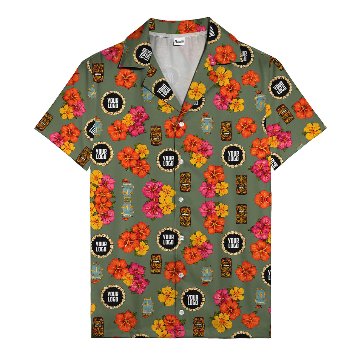 hibiscus & tiki masks all-over print hawaiian shirt for beach getaway