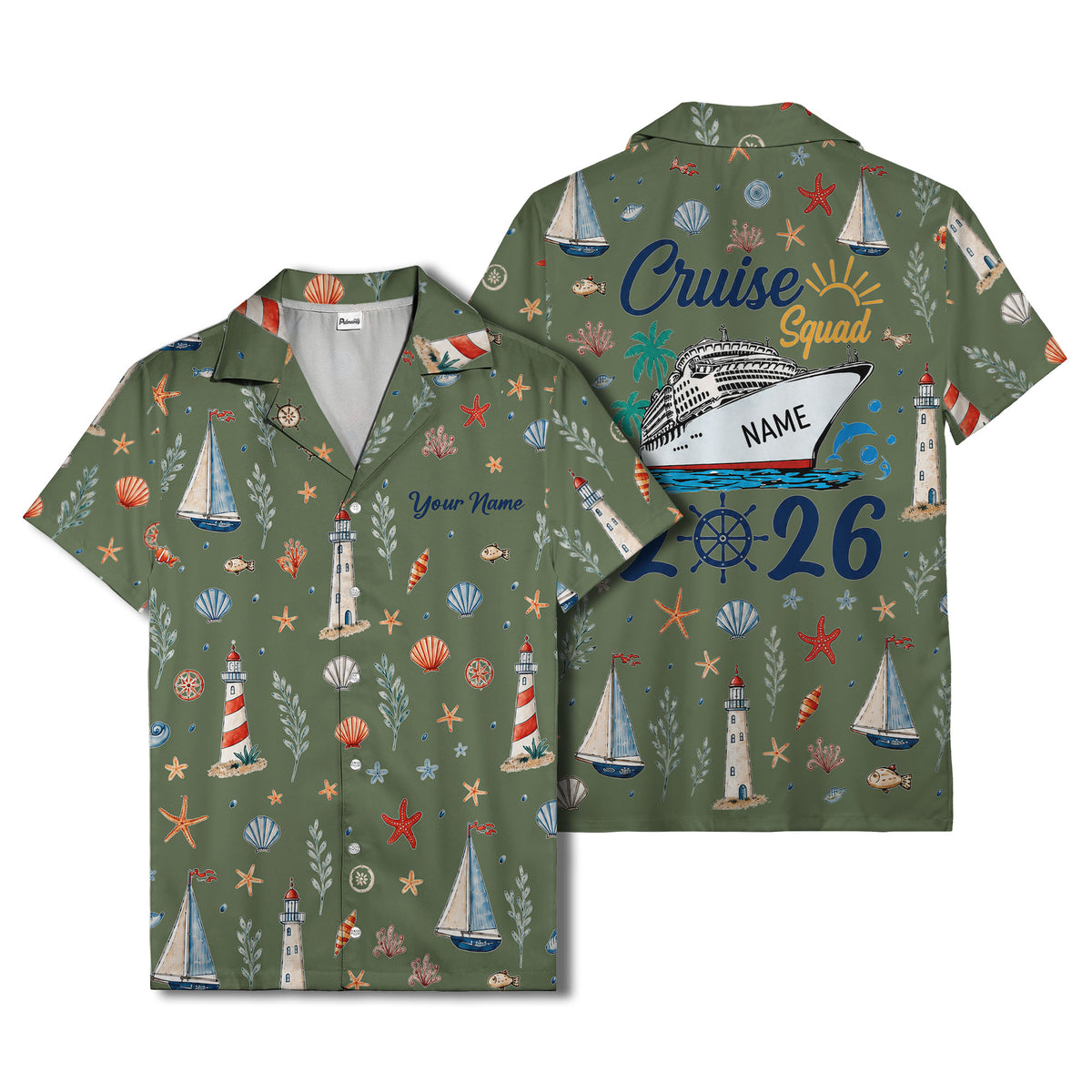 lighthouses sailboats seashells watercolor nautical hawaiian shirt for men