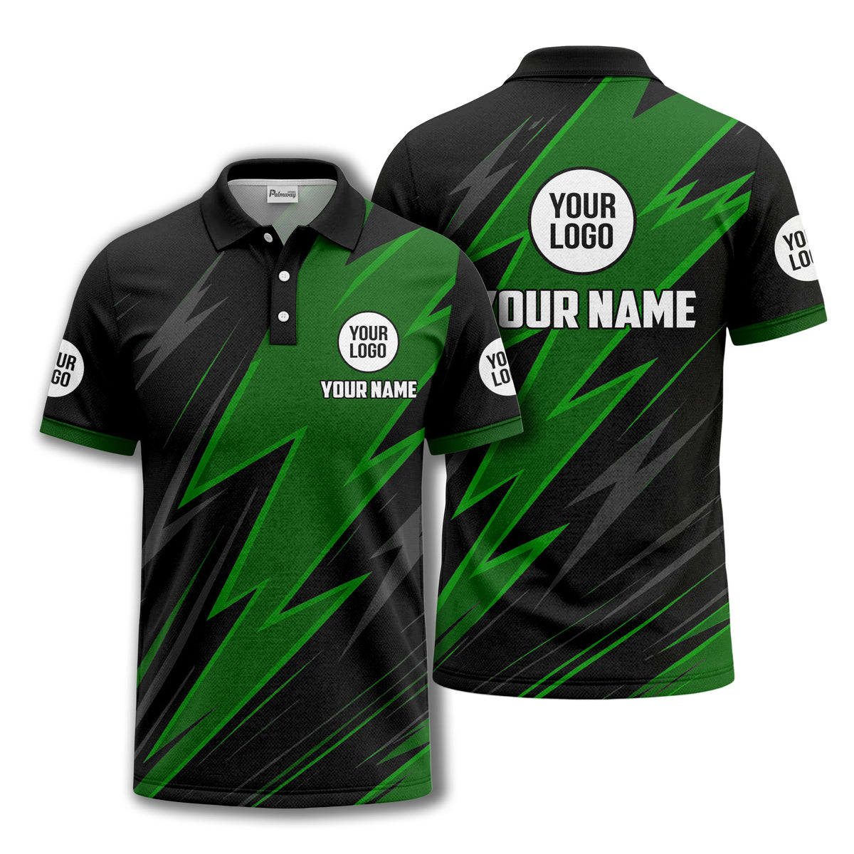 lightning bolt pattern with custom logo and name polo shirt for men