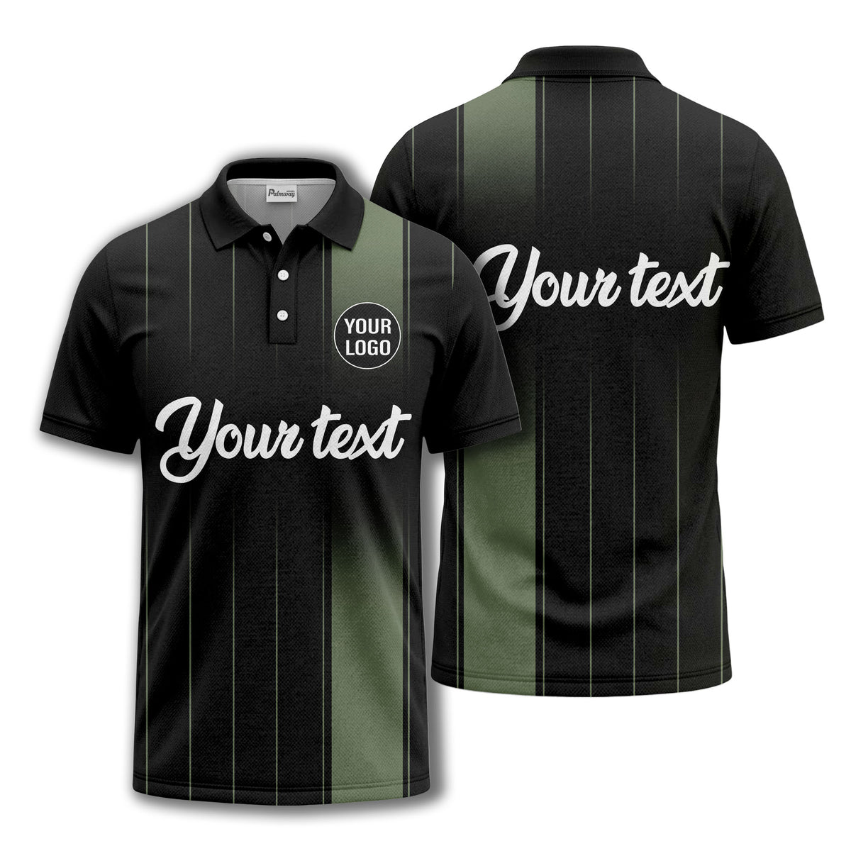 monochrome gradient vertical stripes with custom logo text polo shirt