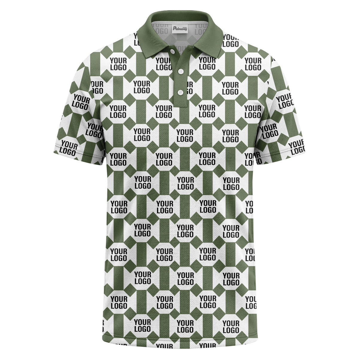 monochrome hexagon repeat custom logo geometric polo shirt for men