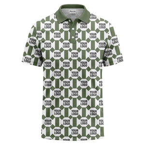 monochrome hexagon repeat custom logo geometric polo shirt for men