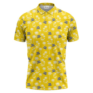 monochrome palm trees & custom logo repeat black white polo shirt