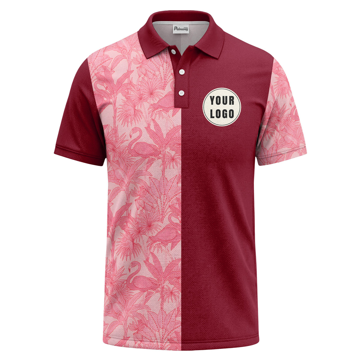 pink flamingo & tropical leaves patterned hawaiian shirt polo shirt