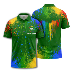 rainbow paint splatter custom logo personalized polo shirt