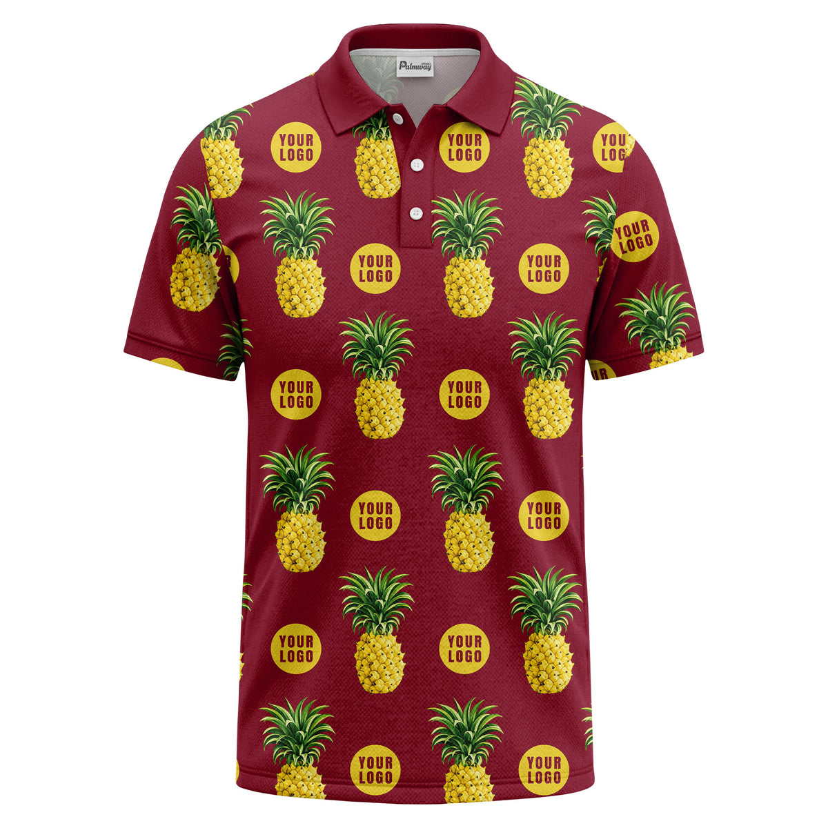 realistic pineapple repeat & custom logo black polo shirt
