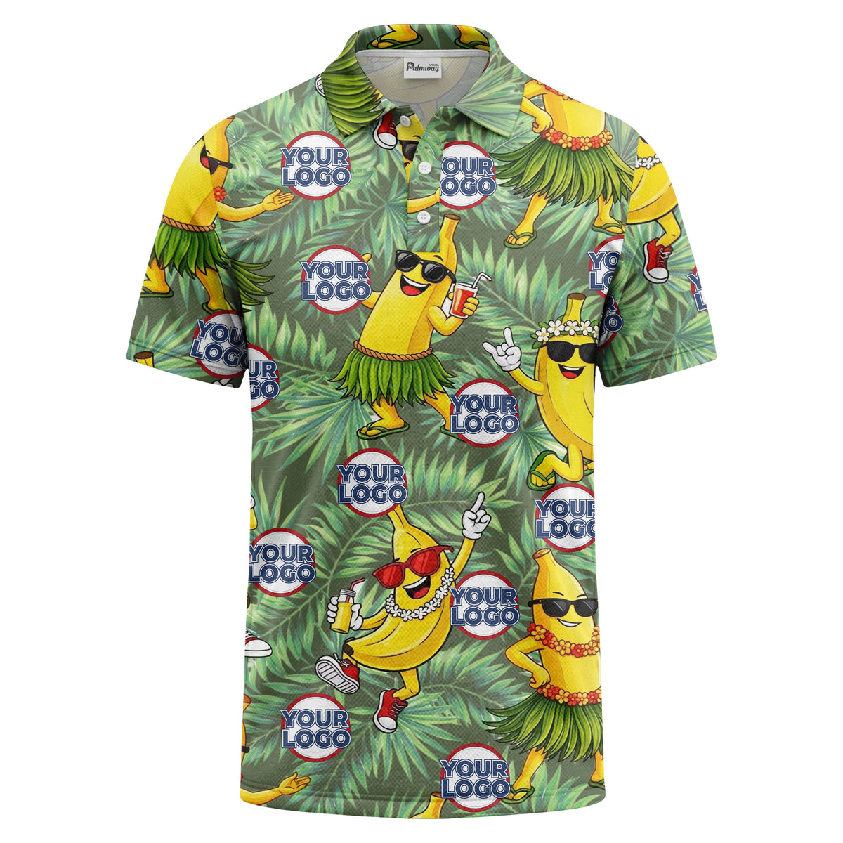 sunglass bananas luau palm leaves polo shirt for men