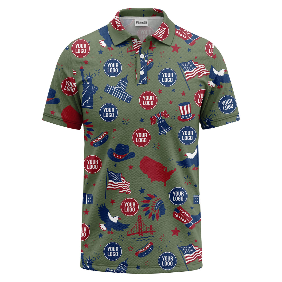 vintage cartoon bald eagles & statue of liberty icons patriotic polo shirt