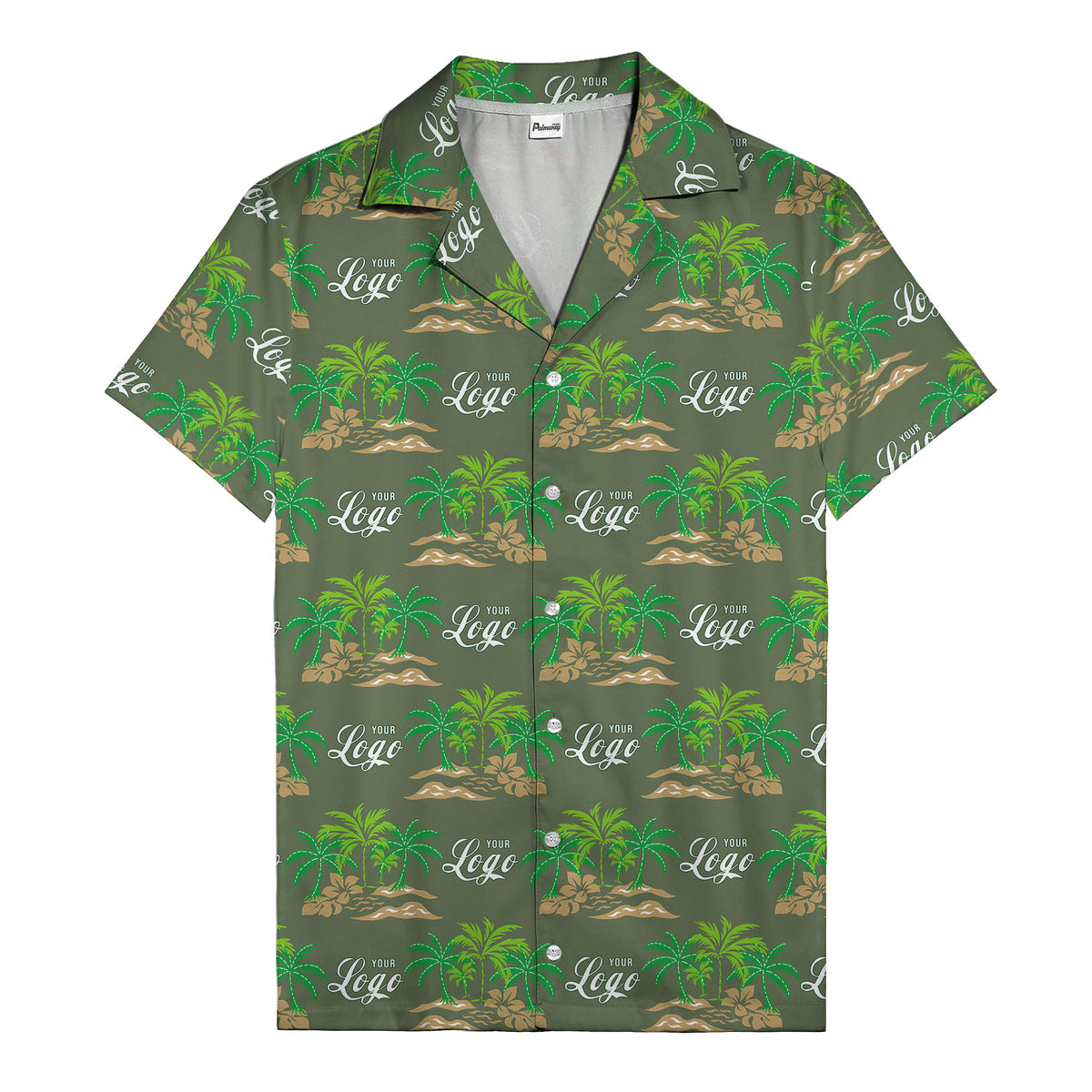 vintage palm tree oasis with monogrammed logo repeat hawaiian shirt