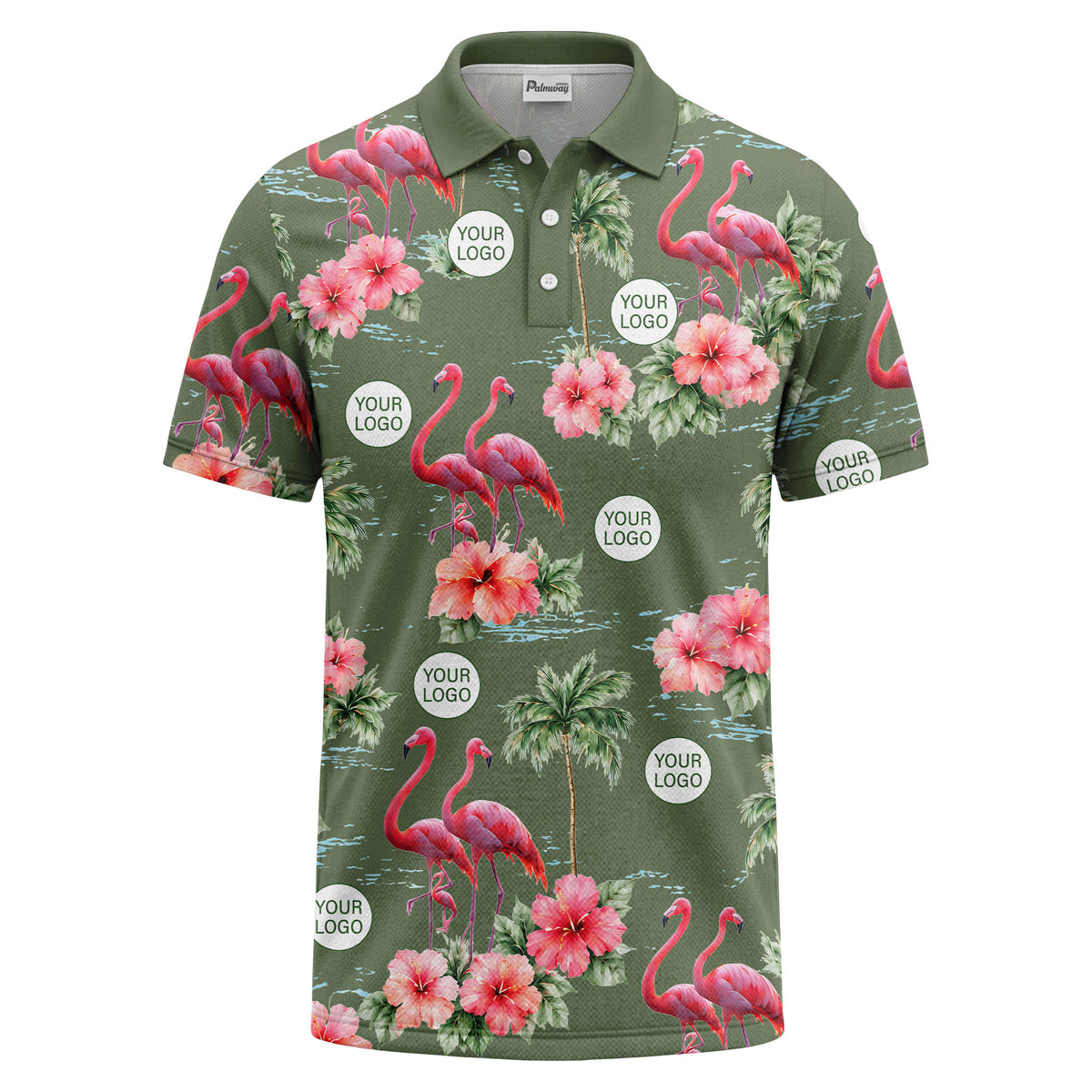watercolor flamingos & hibiscus palm trees polo shirt for men