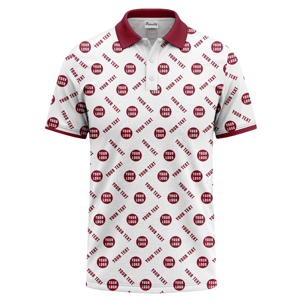 your name & logo repeat pattern all over print custom polo shirt