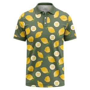zesty lemon slices & leaf motif playful summer polo shirt