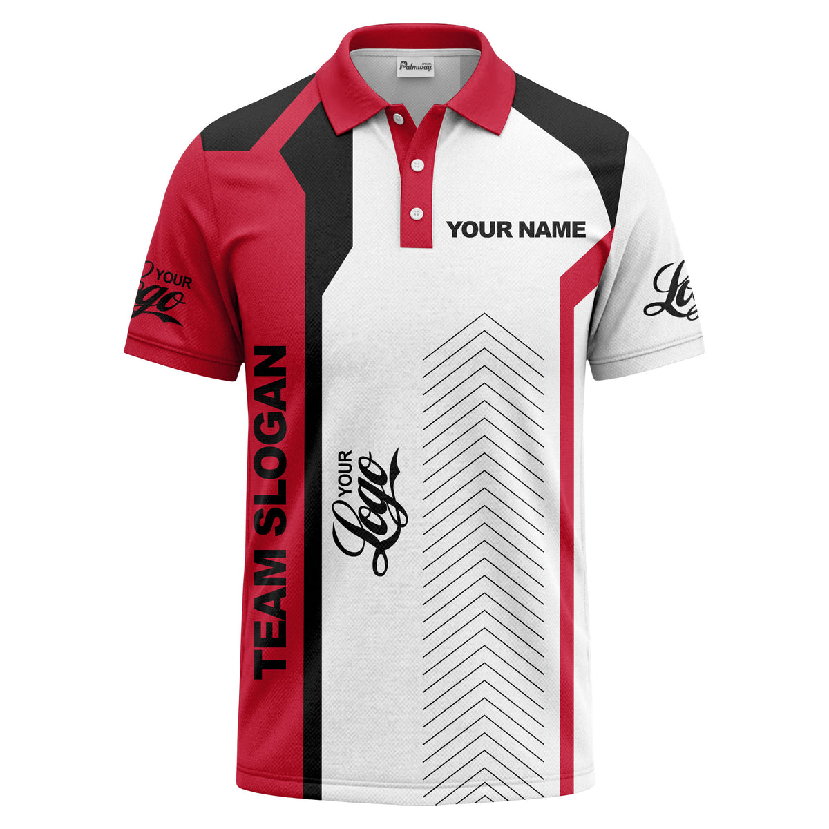 arrow repeat geometric logo & text custom polo shirt
