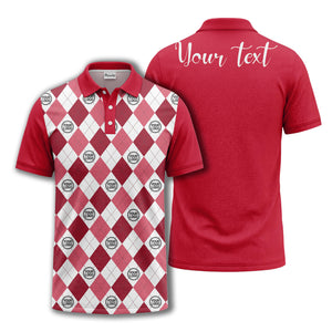 black white argyle diamond repeat pattern polo shirt with custom logo