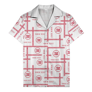 chain link grid custom logo text monochrome black white hawaiian shirt