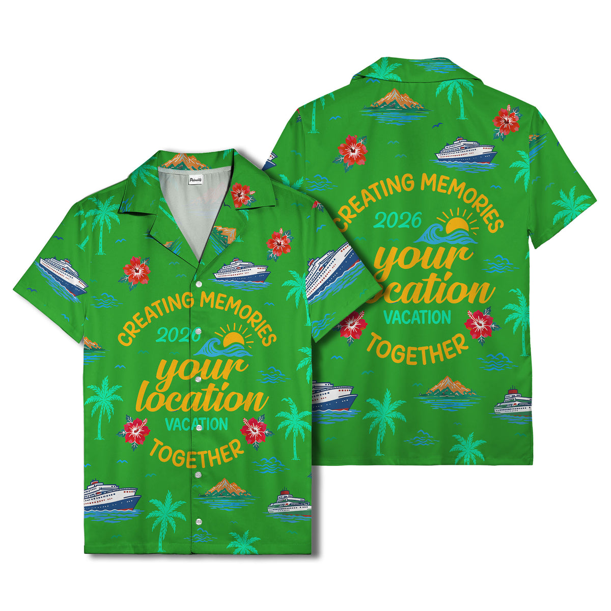cruise ship & palm fronds watercolor vacation memories hawaiian shirt