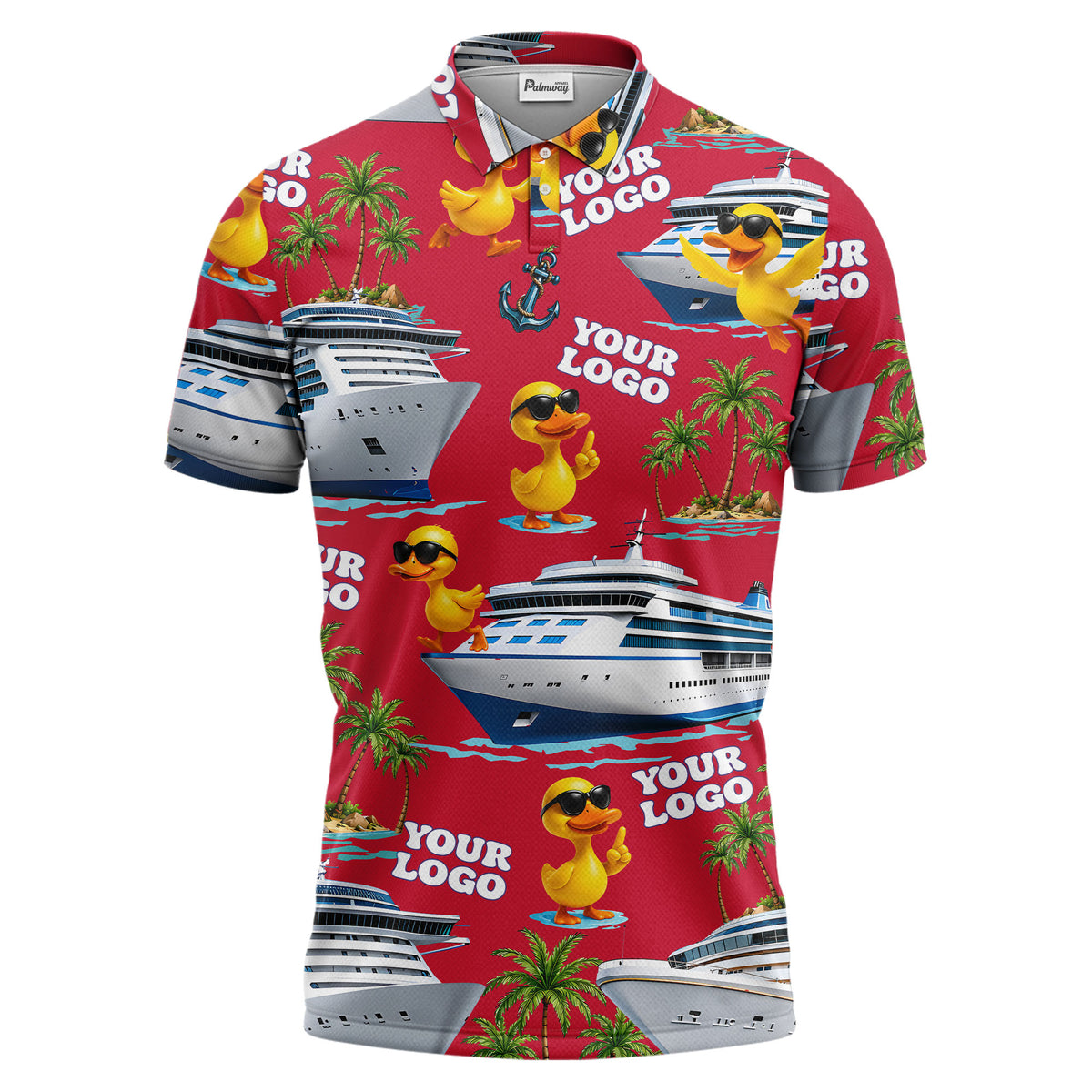 cruise ship & sunglasses ducks cartoon islands polo shirt for men