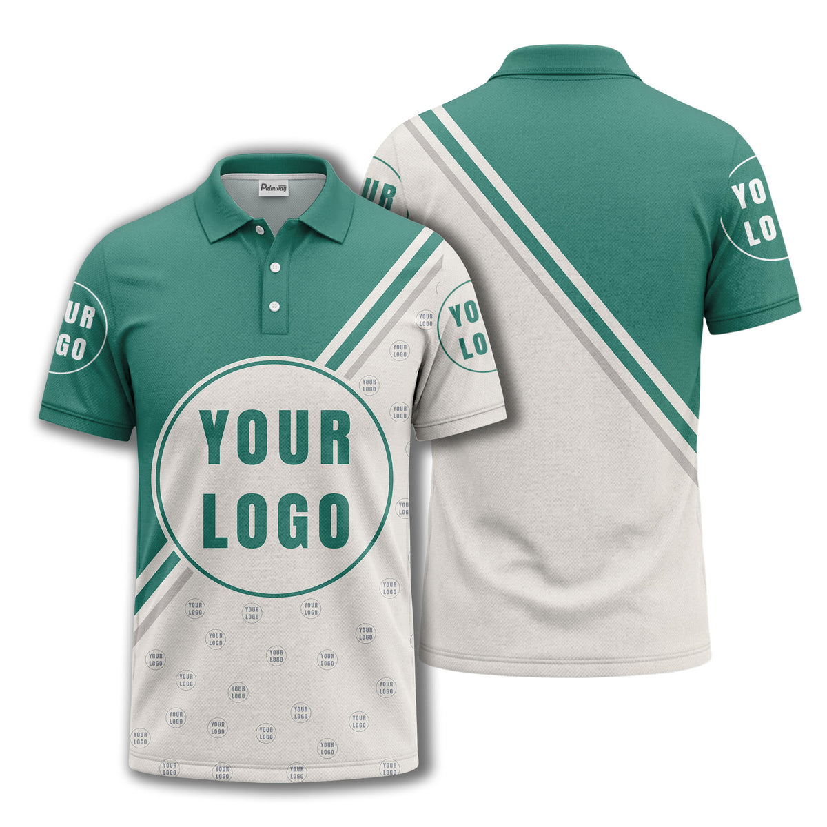 custom logo circles & diagonal stripes all over print polo shirt