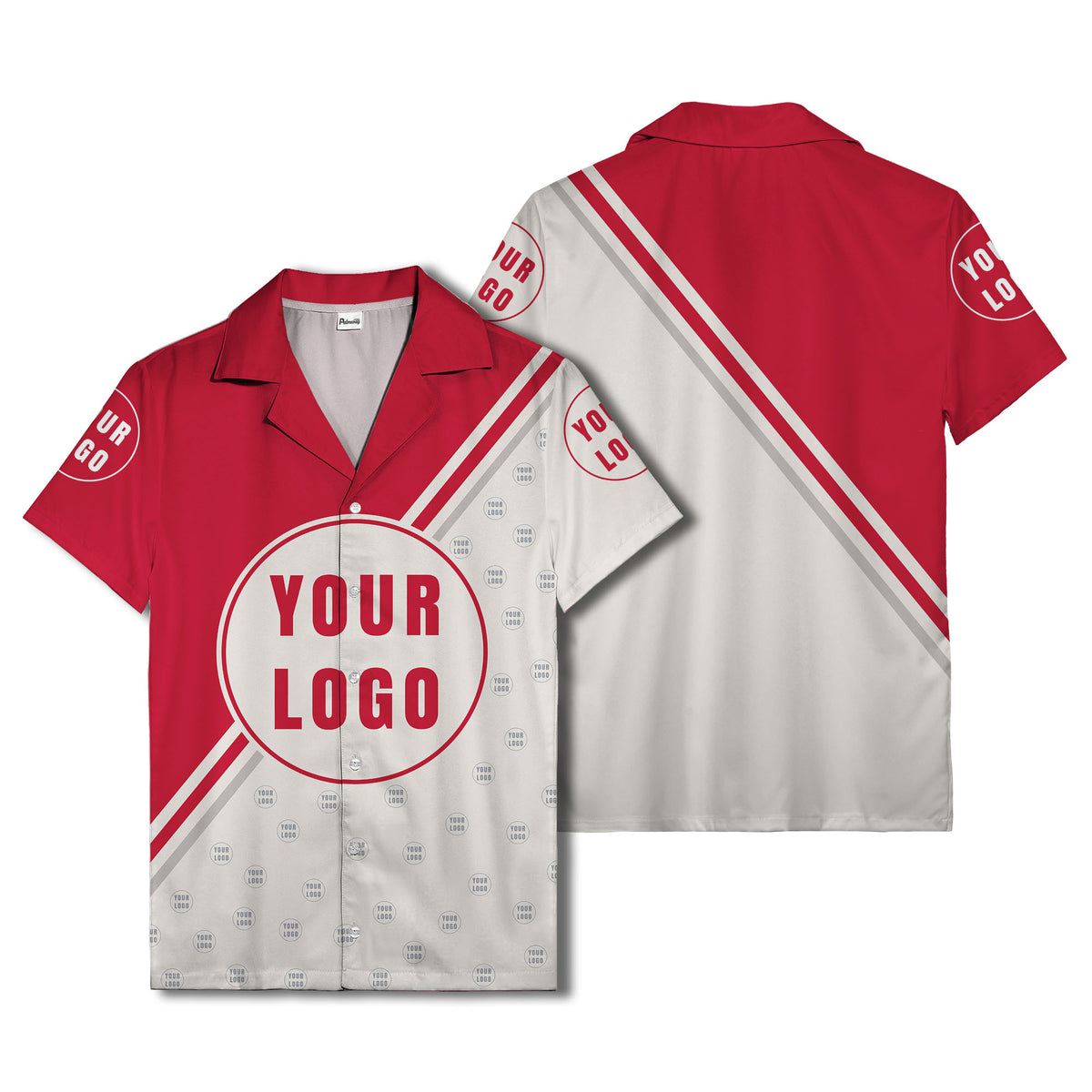 custom logo circles & diagonal stripes minimalist hawaiian shirt for men