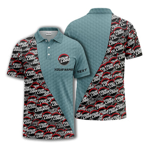 custom logo circles & hexagons grid polo shirt for men