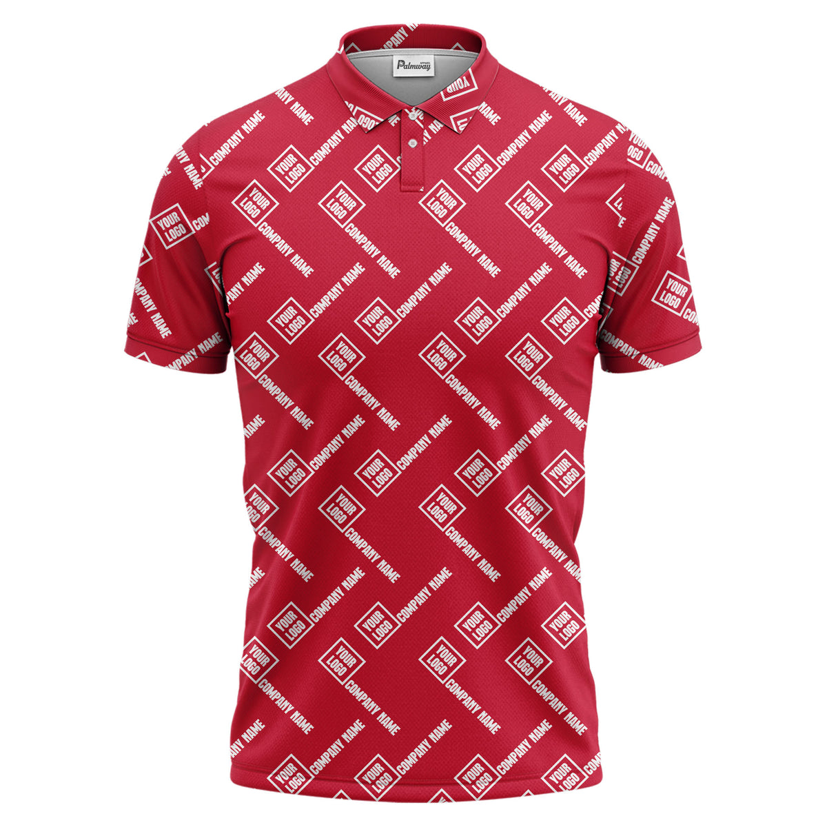custom logo & company name repeat pattern black polo shirt for men