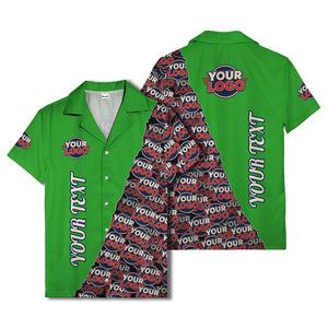 custom logo & vertical text repeat pattern hawaiian shirt