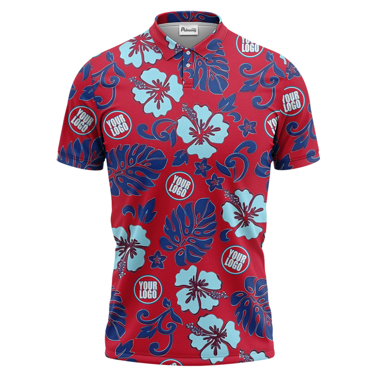 blue tropical floral polo hawaiian shirt