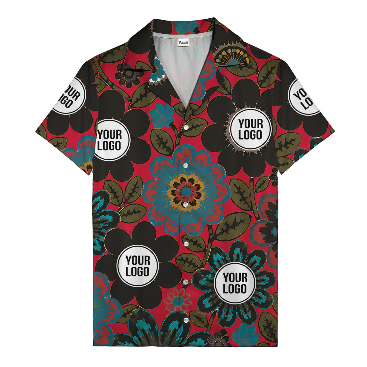 floral mandala & custom logo circle hawaiian shirt for men