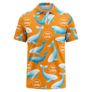 geometric beluga whale repeat & custom logo circles polo shirt