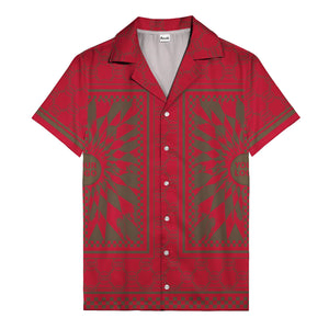 geometric palm leaves checkerboard border hawaiian shirt for men