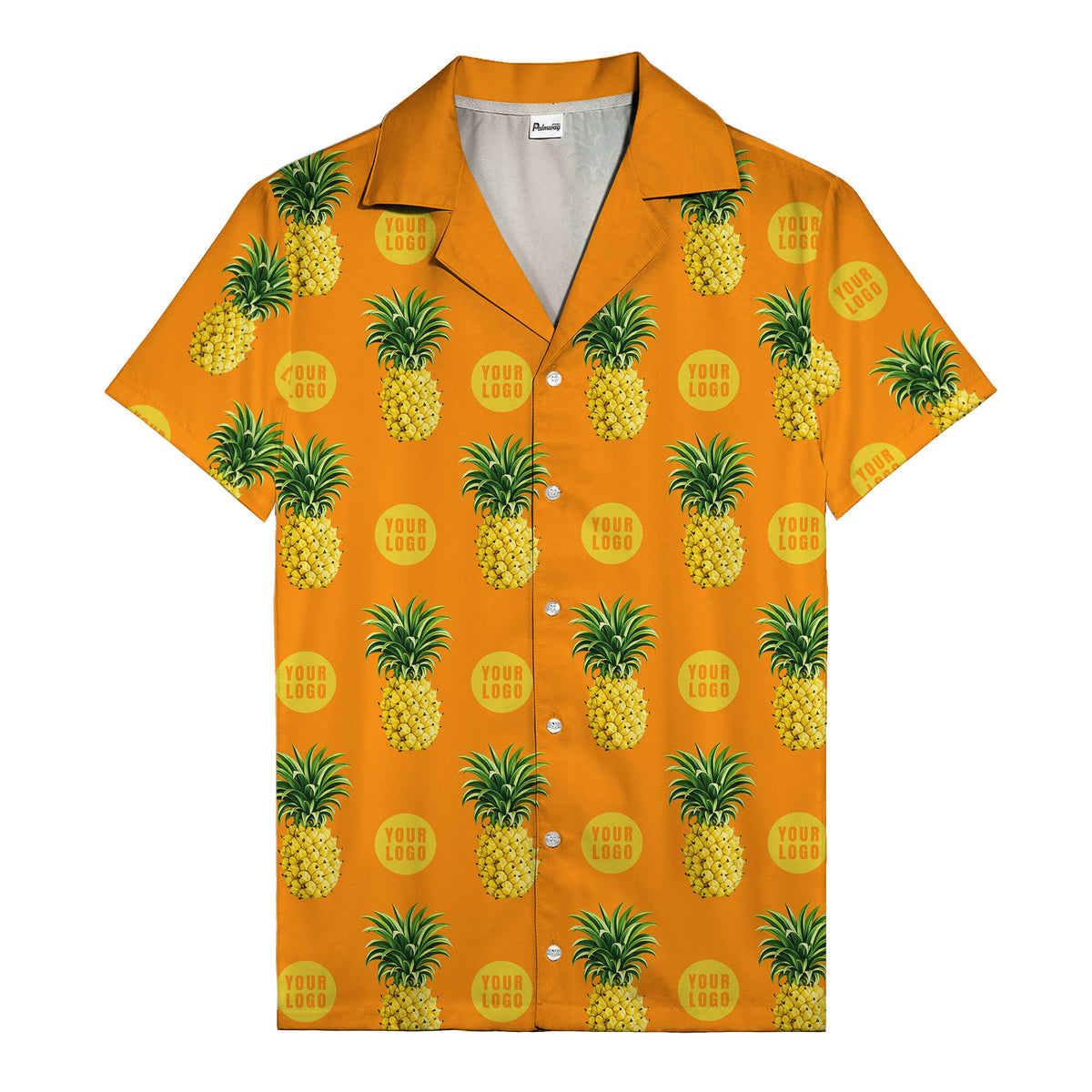 golden pineapple repeat & custom logo circles black hawaiian shirt