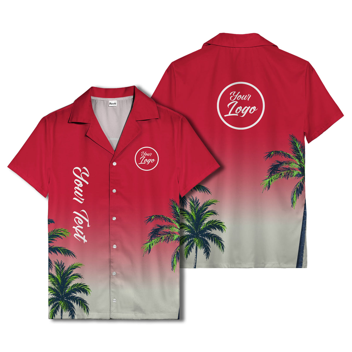 gradient palm tree silhouettes custom text hawaiian shirt for men