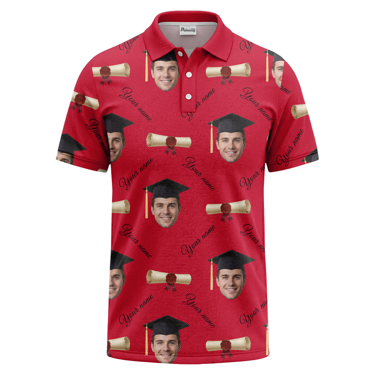 graduation caps & diploma scrolls over personalized faces polo shirt