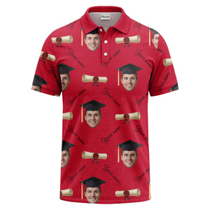 graduation caps & diploma scrolls over personalized faces polo shirt