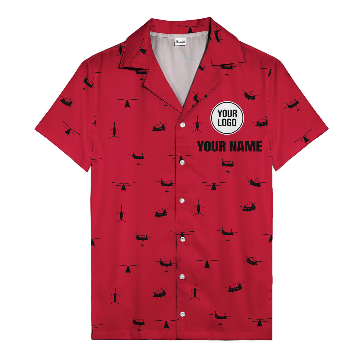 helicopter silhouette repeat military graphic hawaiian shirt for men