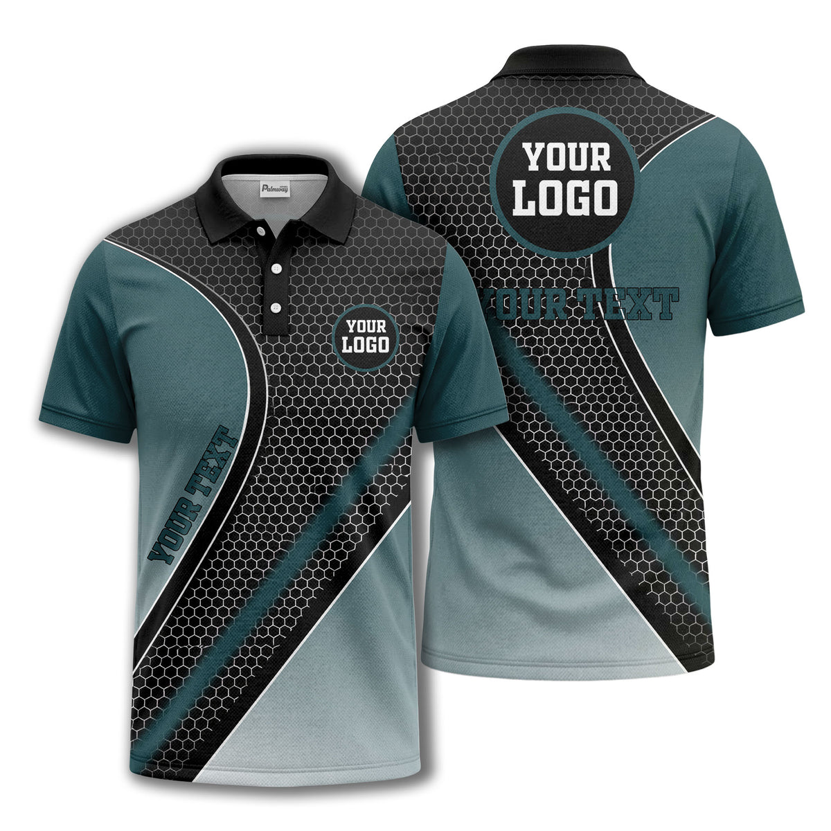 hexagonal gradient geometric print with customizable logo polo shirt
