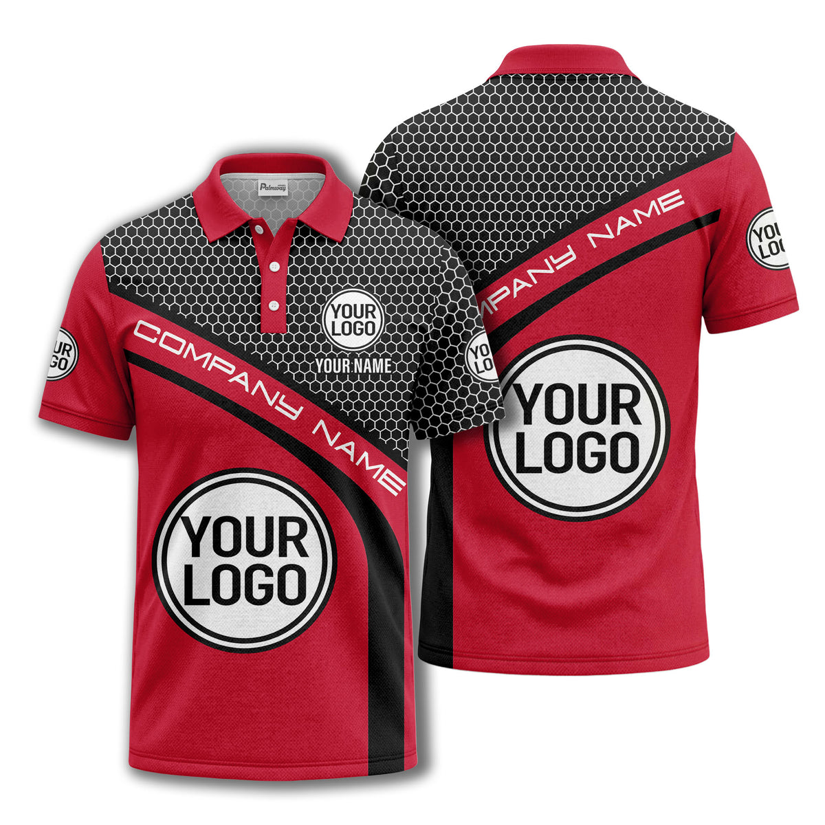 hexagonal grid monogram logo corporate polo shirt for men