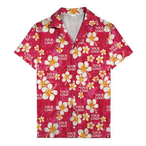 hibiscus & plumeria photoreal hawaiian shirt with customizable logo